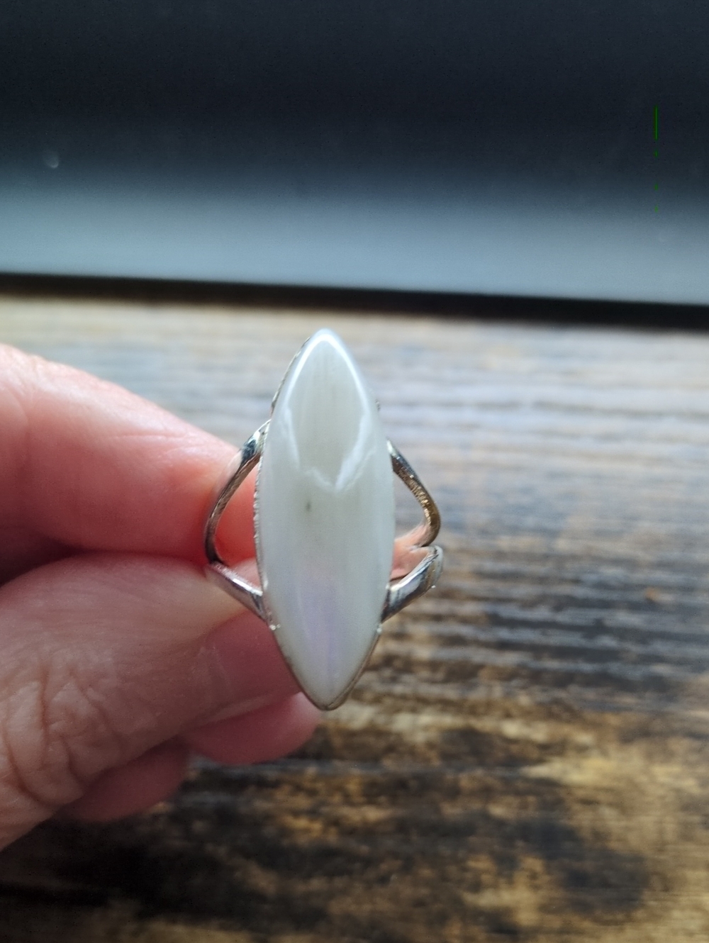 White Marquise MoonStone Silver Ring - Women Jewelry